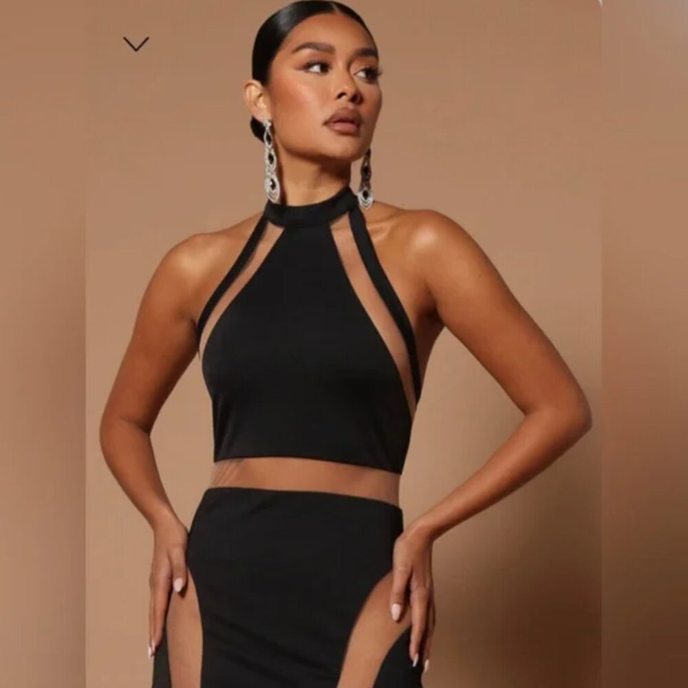 Fashion Nova Beth Mesh Cut Out Maxi Dress - Black